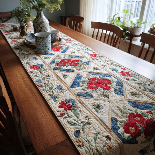 Floral Pathway Quilted Table Runner NCU0DDK457
