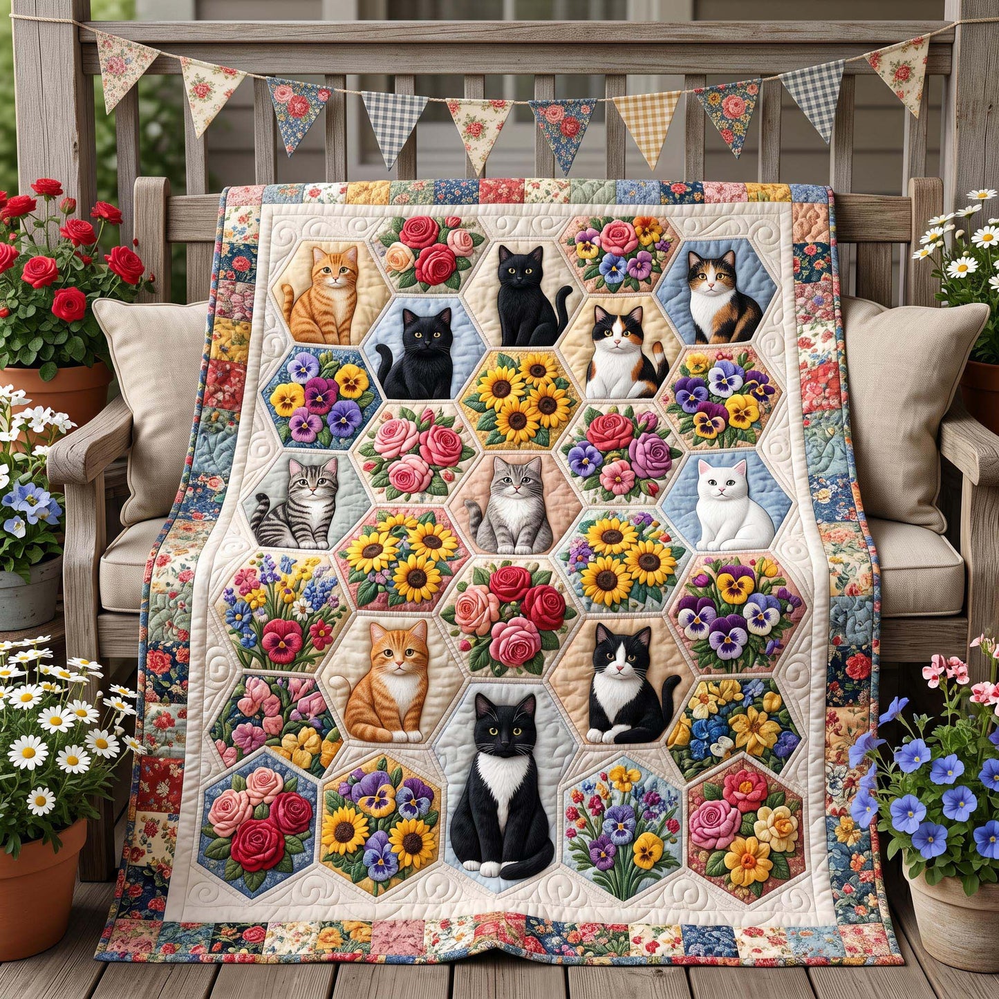 Floral Paws Quilted Blanket NCU0NTD1915