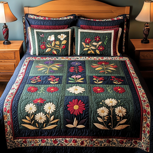 Floral Quilt 3-Piece Quilted Bedding Set NCU0DDK447