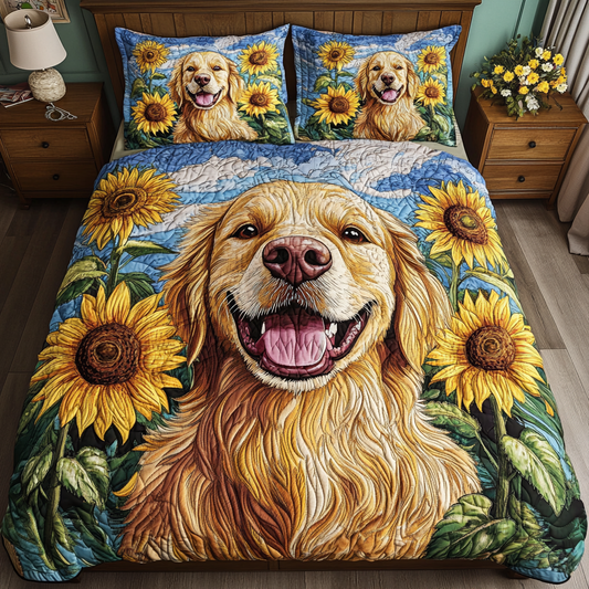 Floral Retriever 3-Piece Quilted Bedding Set NCU0NVH835