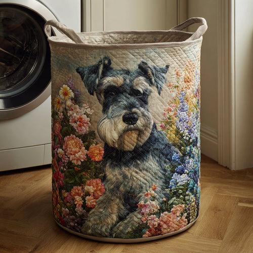 Floral Schnauzer Meadow Quilted Laundry Basket NCU0HNH537