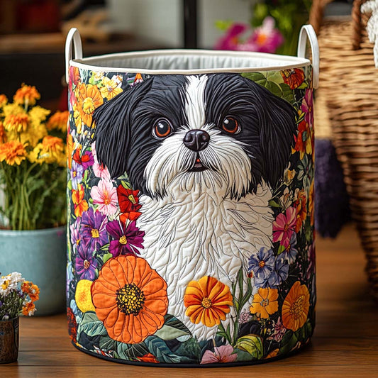 Floral Shih Tzu Quilted Laundry Basket NCU0NXD751