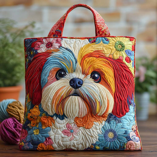 Floral Shih Tzu Quilted Tote Bag NCU0NXD715