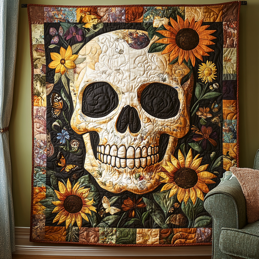 Floral Skull Artistry Quilted Blanket NCU0TL1902