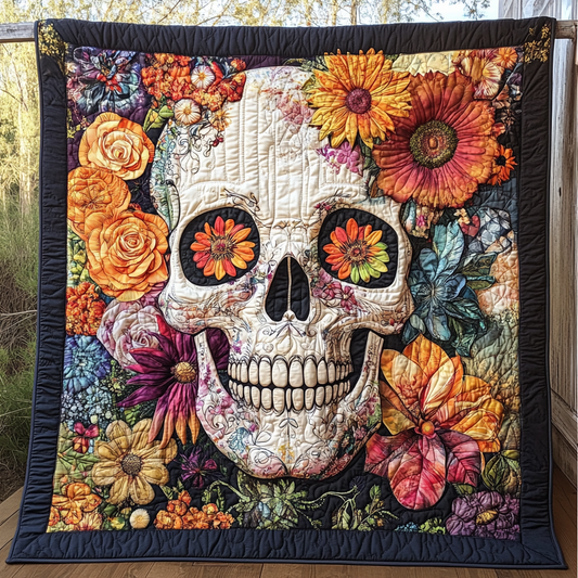 Floral Skull Charm Quilted Blanket NCU0TL1876