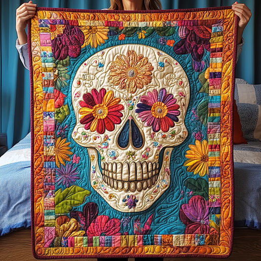Floral Skull Charm Quilted Blanket NCU0TL1933