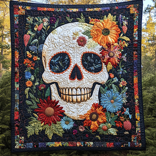 Floral Skull Love Quilted Blanket NCU0TL1889