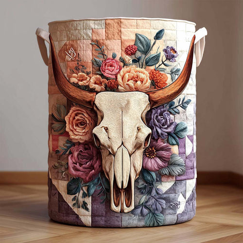 Floral Skull Quilted Laundry Basket NCU0DQQ0111