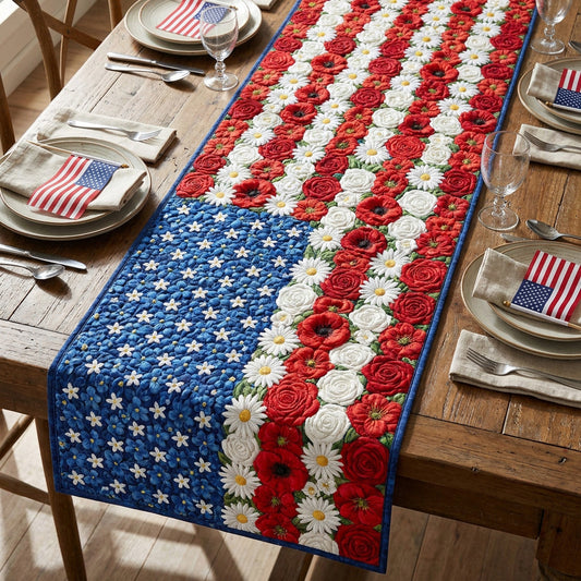 Floral Stripes Quilted Table Runner NCU0NTV1049
