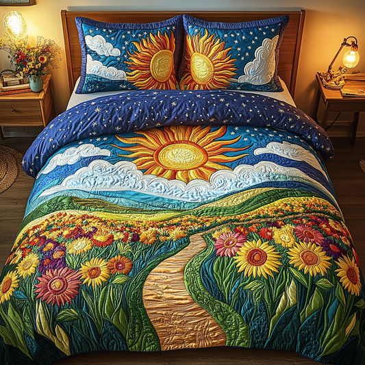 Floral Sunrise 3-Piece Quilted Bedding Set NCU0PVL023