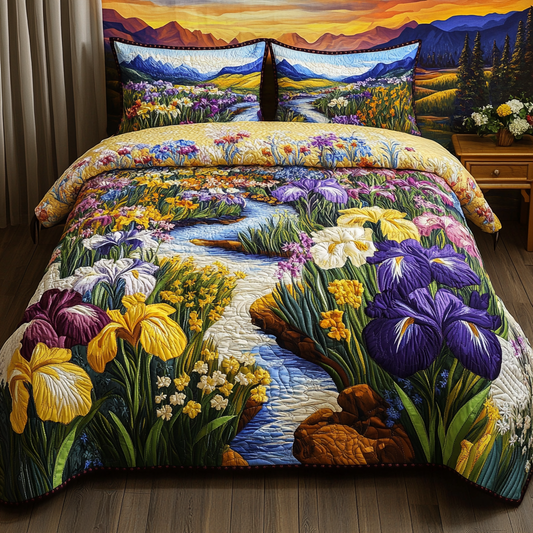 Floral Sunrise 3-Piece Quilted Bedding Set NCU0PVL131