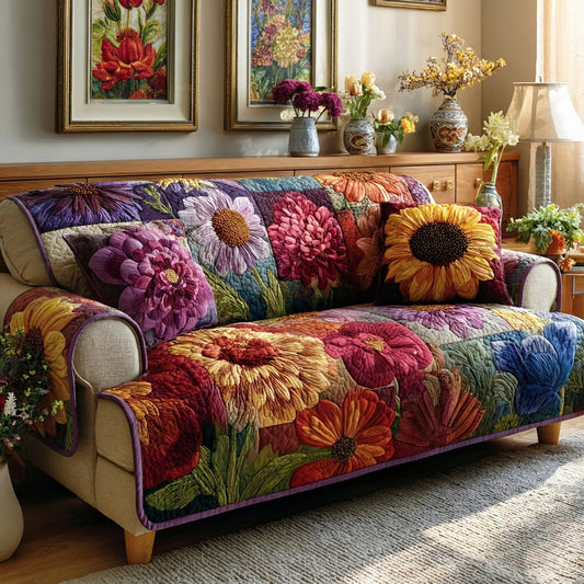 Floral Symphony Quilted Sofa Cover NCU0LDH349