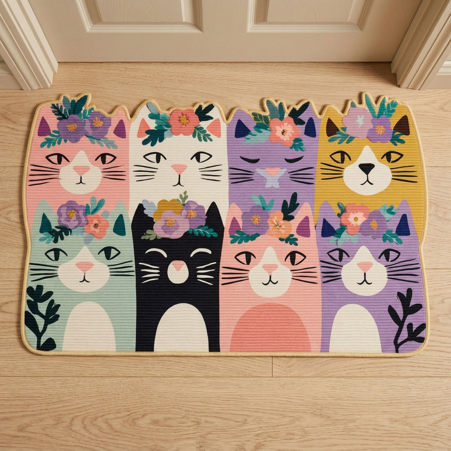 Flower Cats Custom Shape Doormat NCU0NNT3096