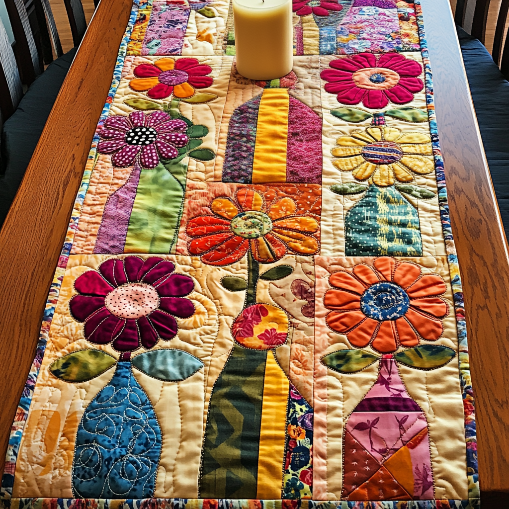 Flower Charm Quilted Table Runner NCU0NVH333