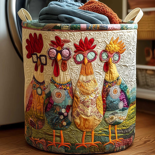 Flower Crown Chickens Quilted Laundry Basket NCU0HTT157