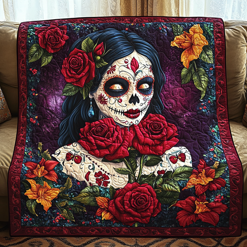 Flower Crown Skull Quilted Blanket NCU0TL1893