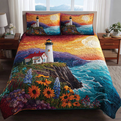 Flower Lighthouse Cliff 3-Piece Quilted Bedding Set NCU0HNH313