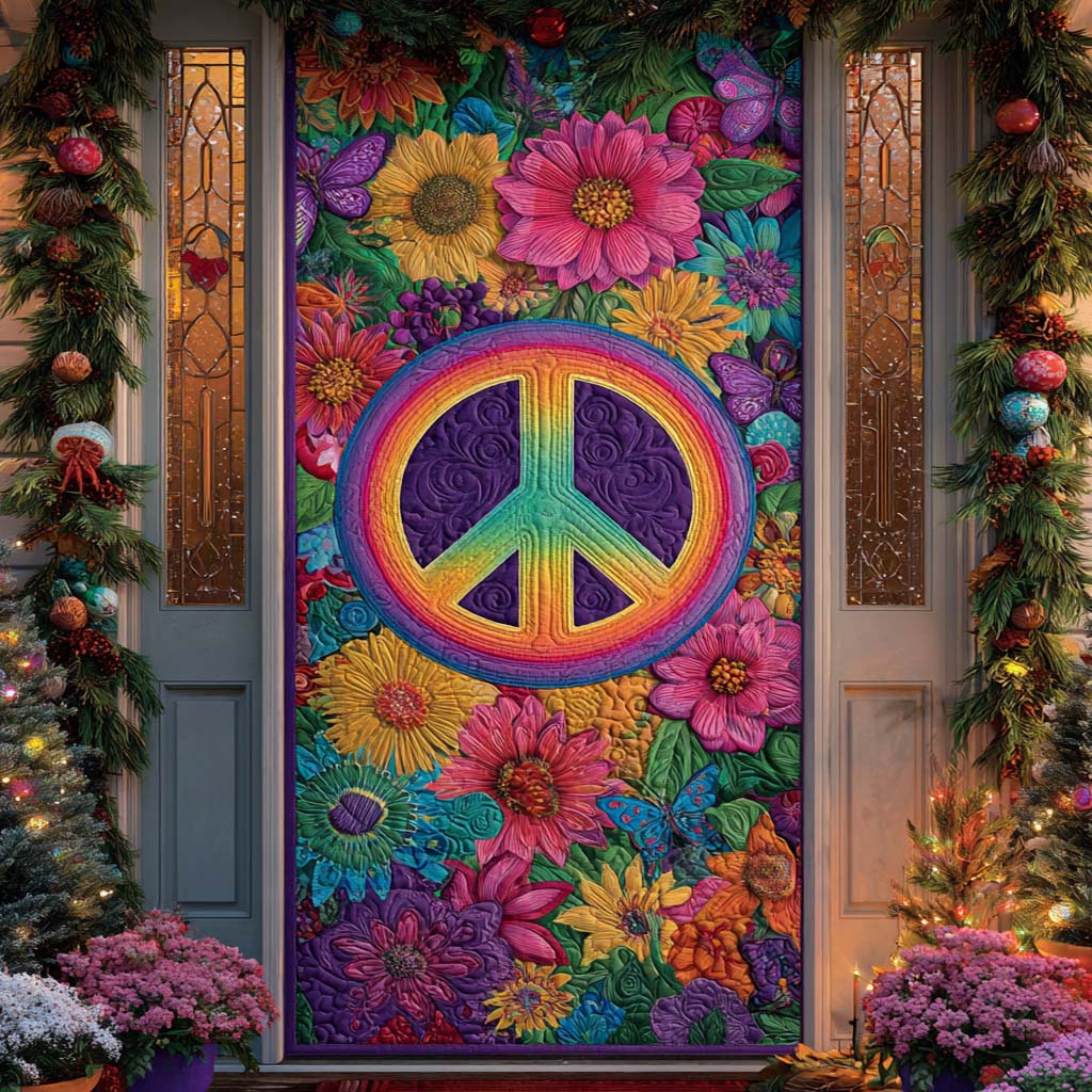 Flower Power Peace Quilted Door Cover NCU0XD1619