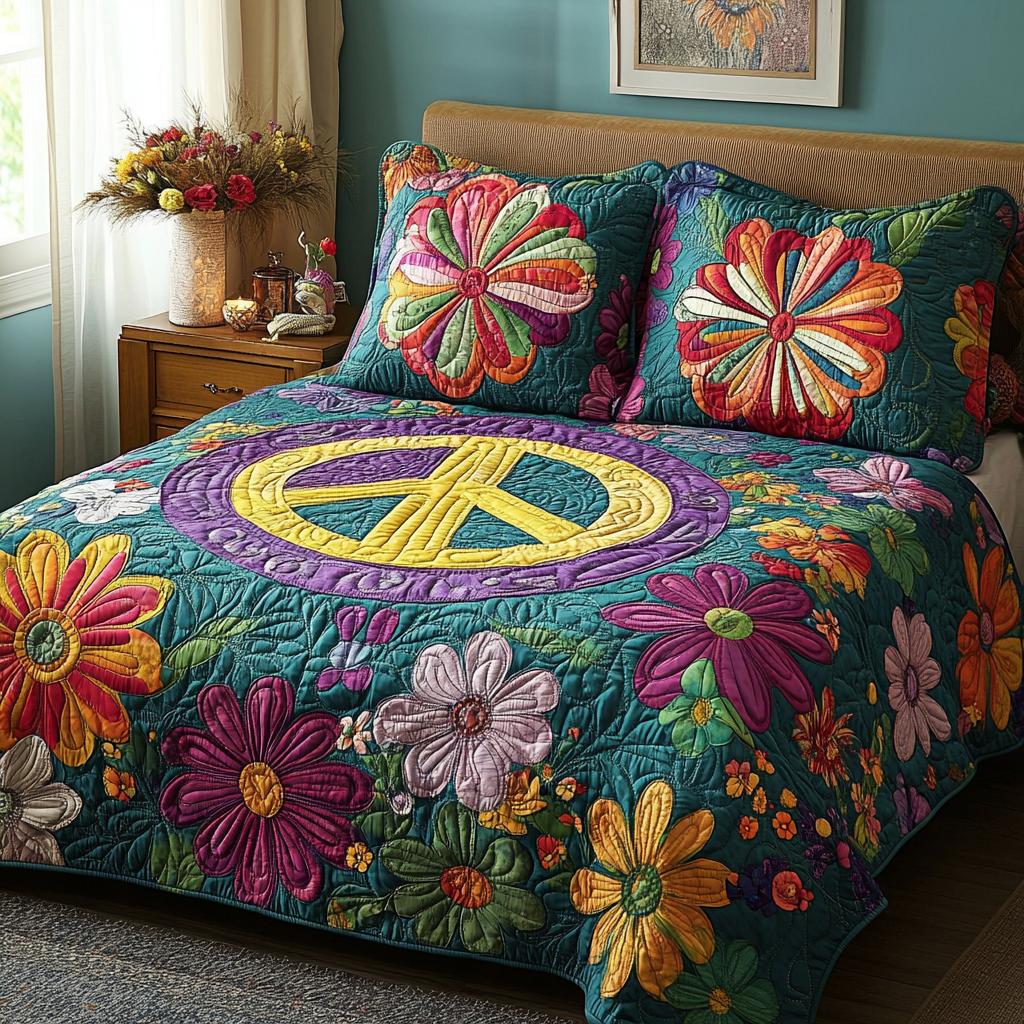 Flower Vibes 3-Piece Quilted Bedding Set NCU0PVL352