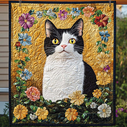 Flowered Feline Quilted Blanket NCU0NT974