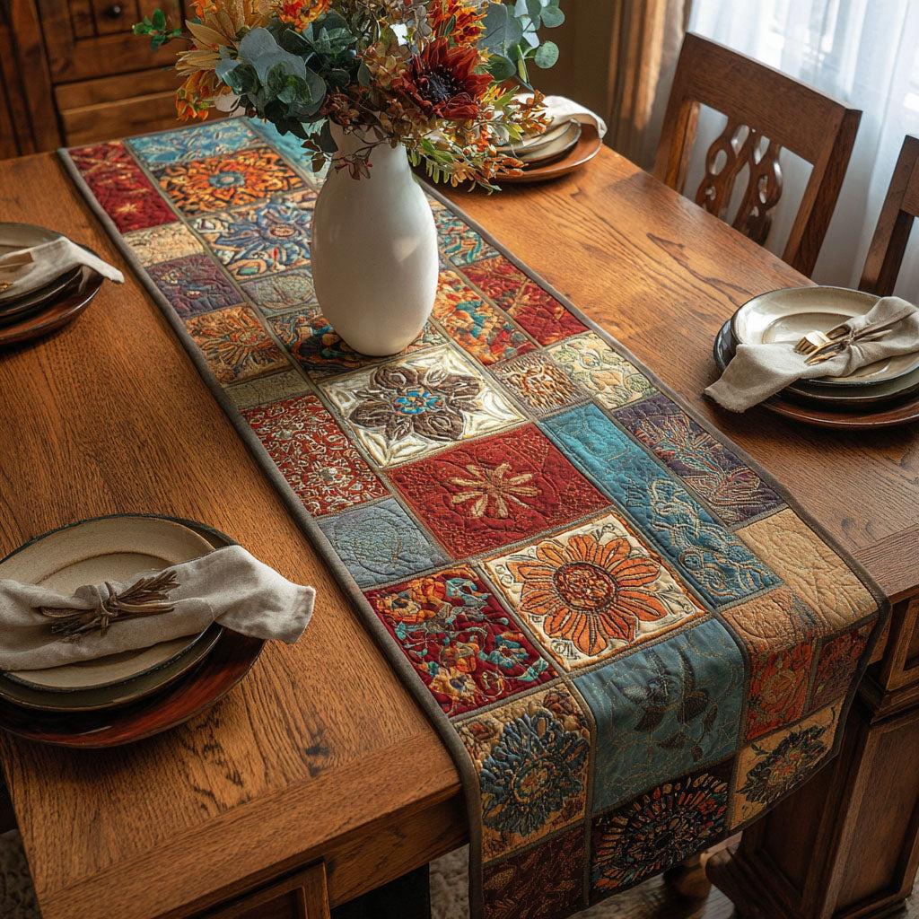 Flowered Mandala Quilted Table Runner NCU0PTT581