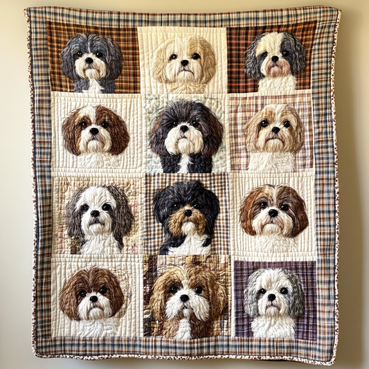 Fluffy Shih Tzu Friends Quilted Blanket NCU0DK449