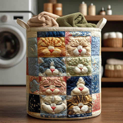 Fluffy Sleepy Cats Quilted Laundry Basket NCU0LDH082