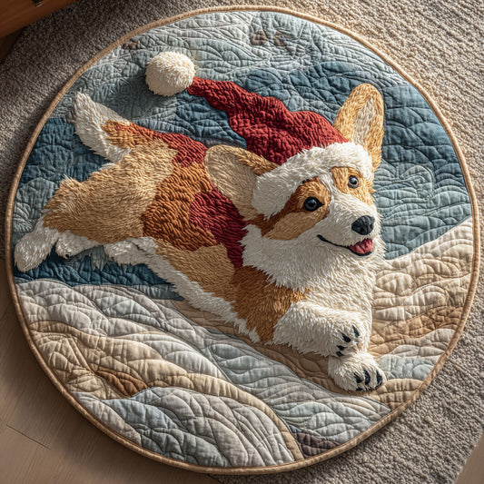Flying Santa Corgi Quilted Round Mat NCU0LDH071