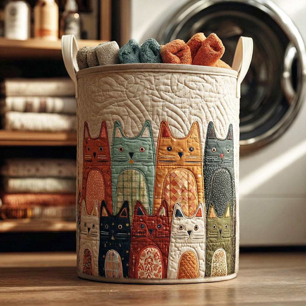 Folk-Art Cats Quilted Laundry Basket NCU0LDH086