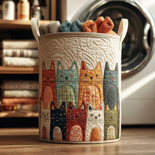 Folk-Art Cats Quilted Laundry Basket NCU0LDH086