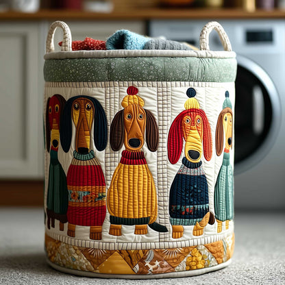Folk Dogs Village Quilted Laundry Basket NCU0HTT151