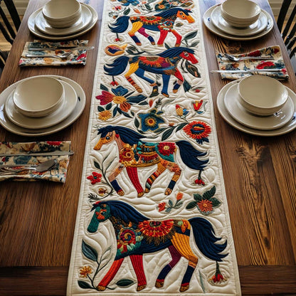 Folk Horse Garden Quilted Table Runner NCU0DQQ0176