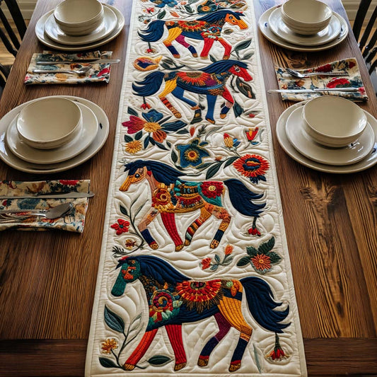 Folk Horse Garden Quilted Table Runner NCU0DQQ0176