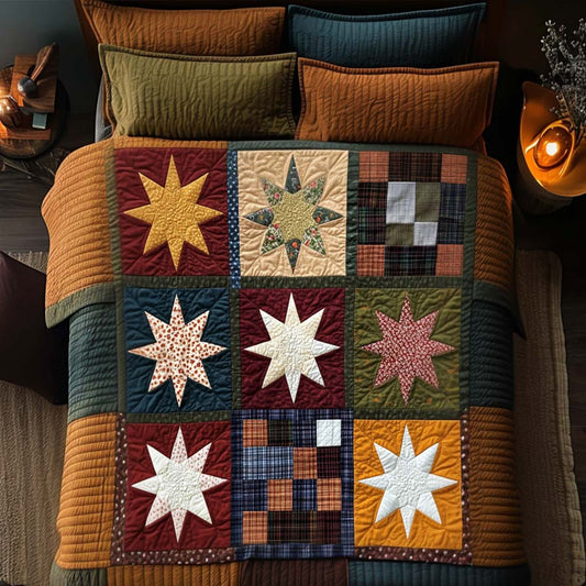 Folk Star Grid 3-Piece Quited Bedding Set NCU0NNT871
