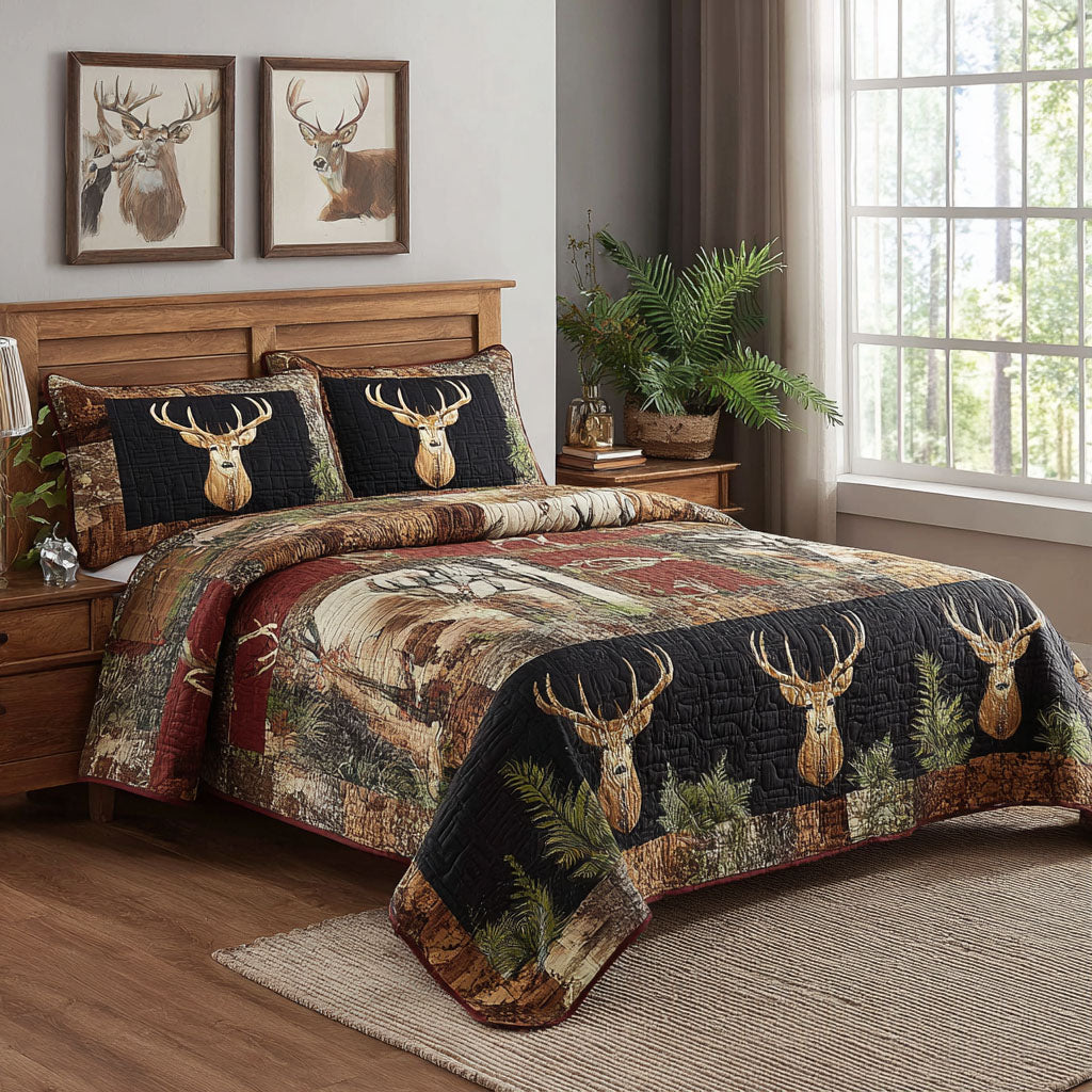 Forest Antlers 3-Piece Quilted Bedding Set NCU0PTT2419
