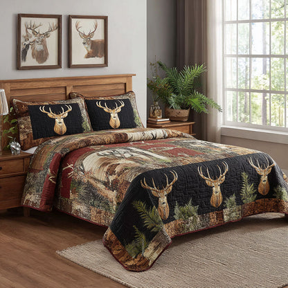 Forest Antlers 3-Piece Quilted Bedding Set NCU0PTT2419