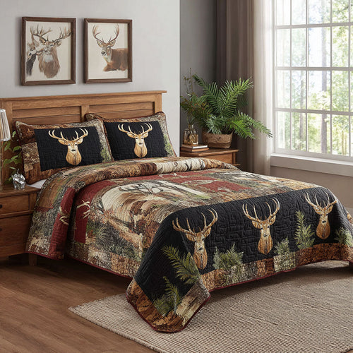 Forest Antlers 3-Piece Quilted Bedding Set NCU0PTT2419