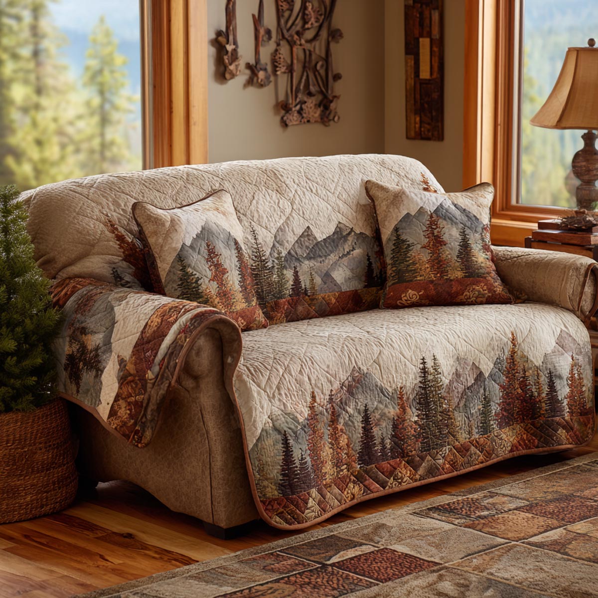 Forest Calm Quilted Sofa Cover NCU0DV1782