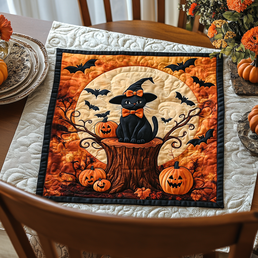 Forest Cat Quilted Table Topper NCU0DDK951 – Quiltnest
