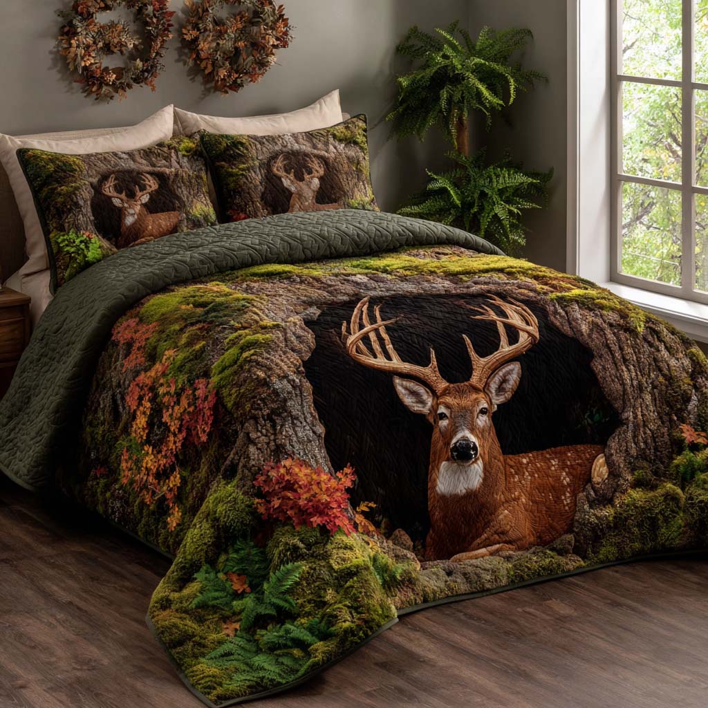 Forest Deer 3-Piece Quilted Bedding Set NCU0NNT2635