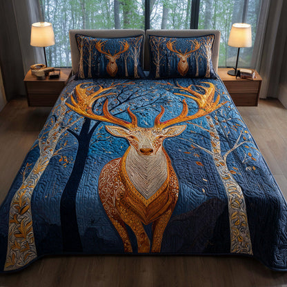 Forest Deer Glow 3-Piece Quilted Bedding Set NCU0HNH308
