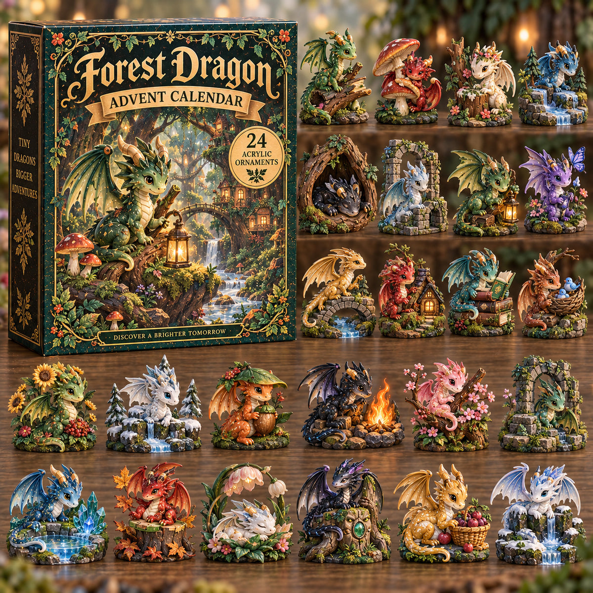 CHRISTMAS KICKOFF 40% OFF - Forest Dragon Advent Calendar 2026 - 24-Day Festive Countdown, Acrylic Charms Blind Box - Gift For Dragon Lovers AC0TV019