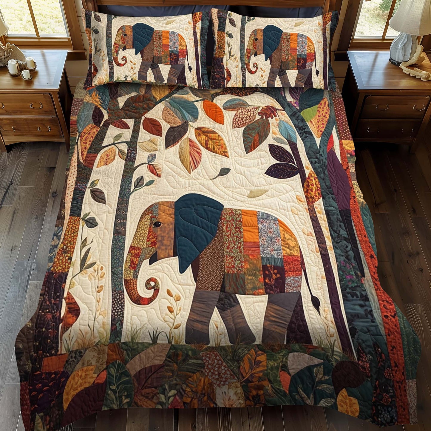 Forest Elephant 3-Piece Quilted Bedding Set NCU0NT944