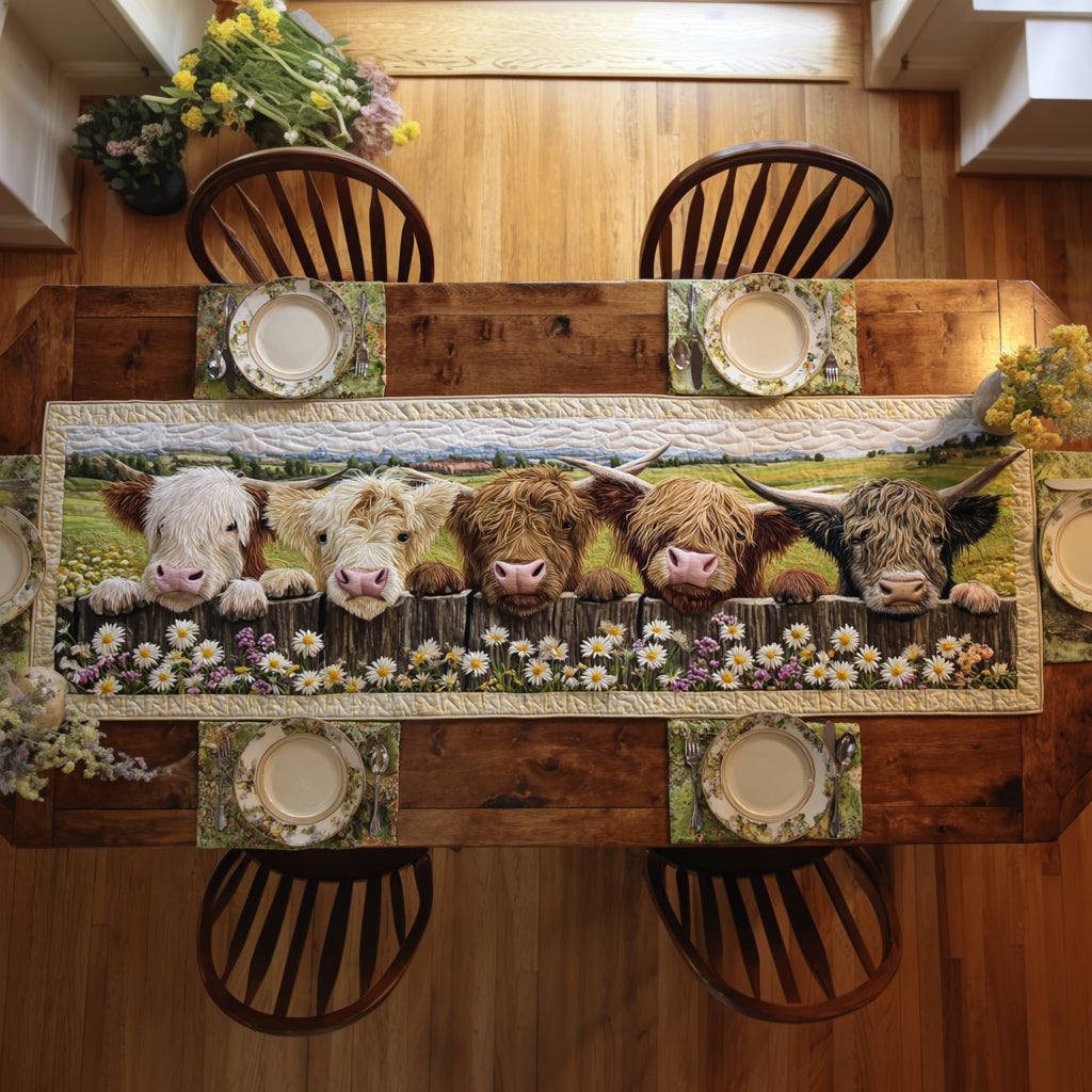 Forest Highland Cow Quilted Table Runner NCU0HNH597