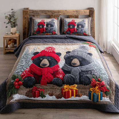 Forest Holiday Bear 3-Piece Quilted Bedding Set NCU0NTD879