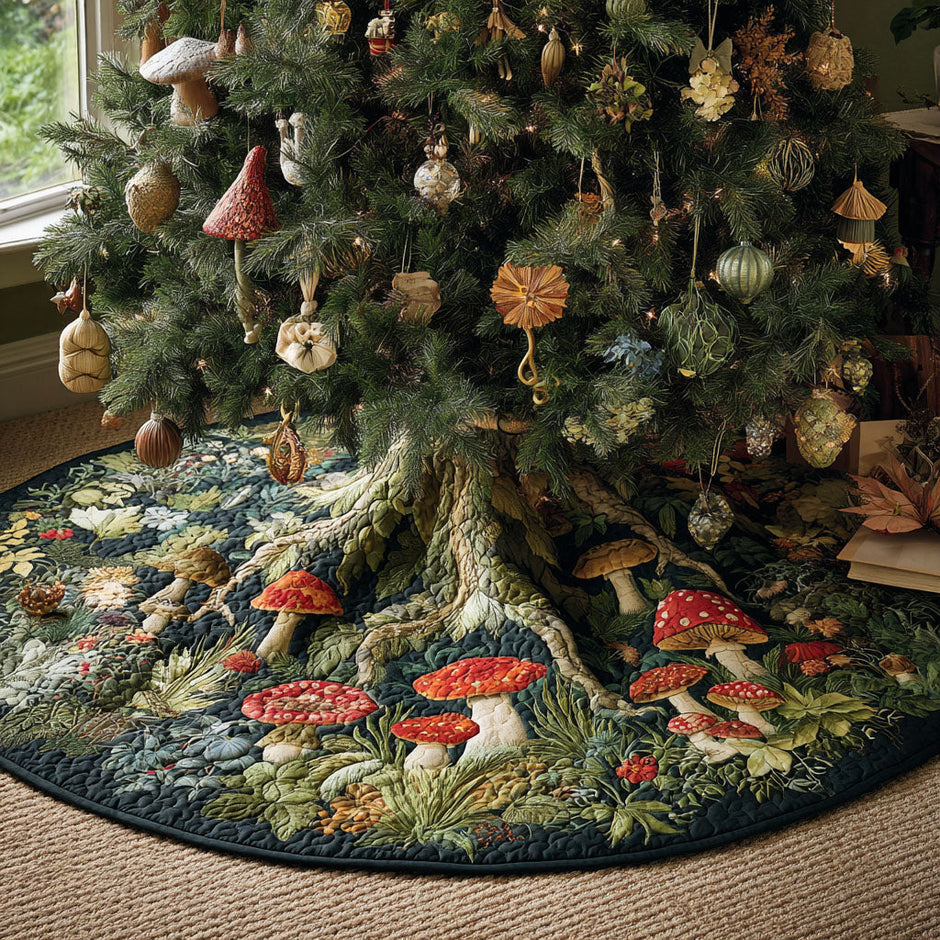 Mushroom Garden Christmas Quilted Tree Skirt NCU0DDK1636