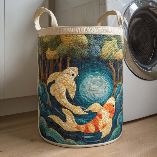 Forest Moonlight Koi Quilted Laundry Basket NCU0NXD362