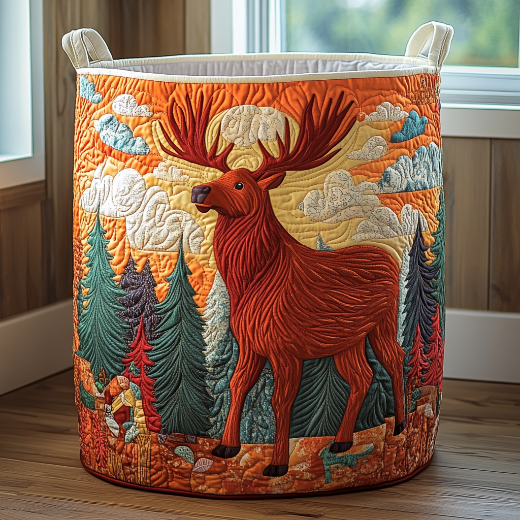 Forest Moose Quilted Laundry Basket NCU0DDK1062