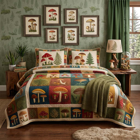 Forest Mushroom 3-Piece Quilted Bedding Set NCU0DQQ0680