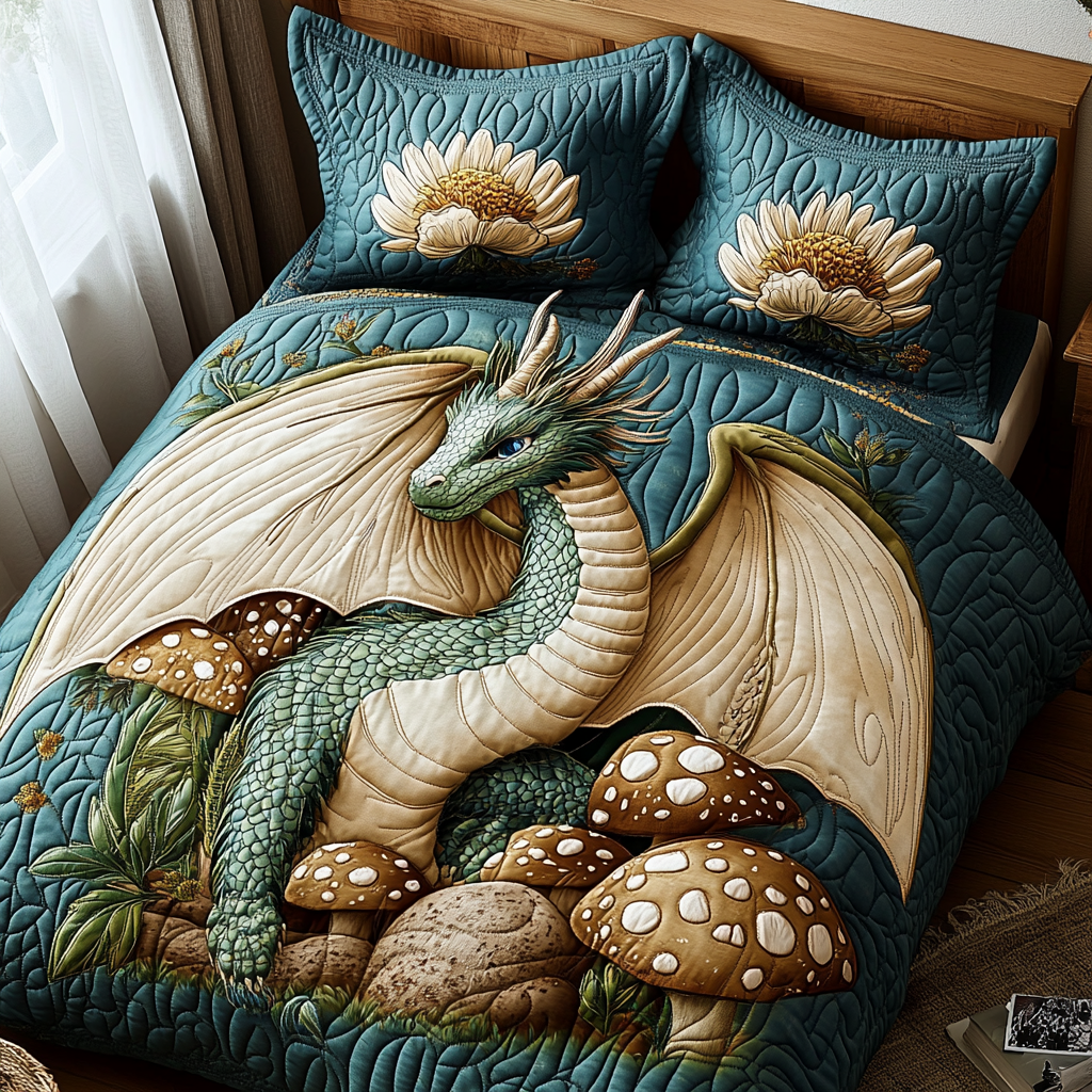 Forest Mushroom Dragon 3-Piece Quilted Bedding Set NCU0PVL332